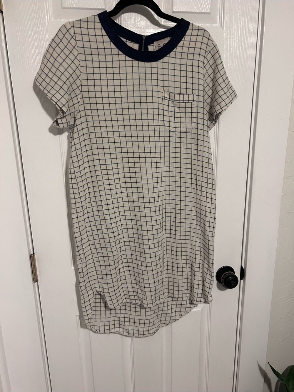 Sea New York Cream and Navy Windowpane Shift Dress